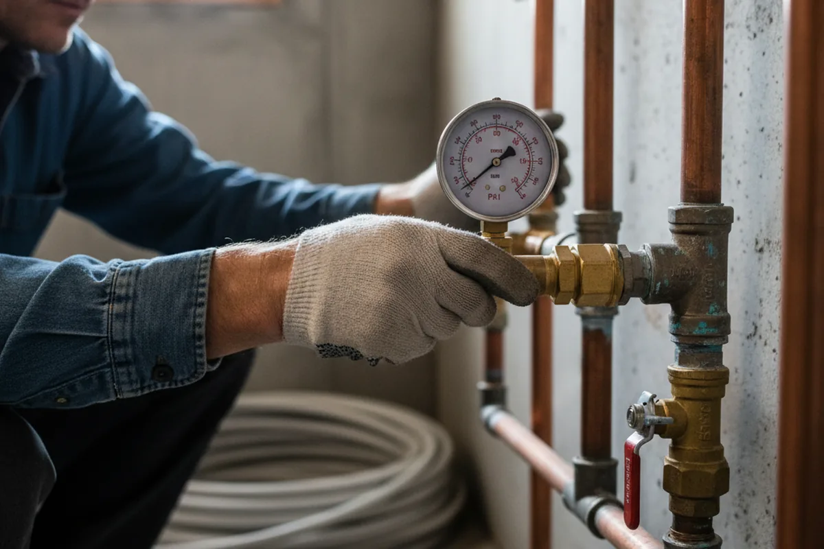 Pressure testing a repaired line during Water Line Repair in Cookson